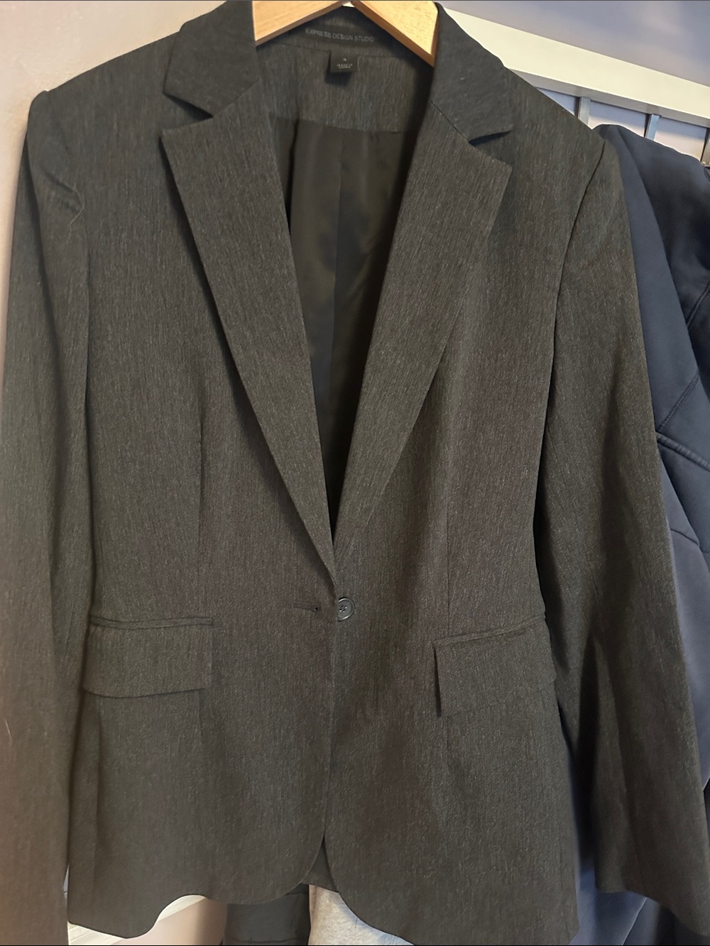 Express  Charcoal Gray Single-Button Blazer